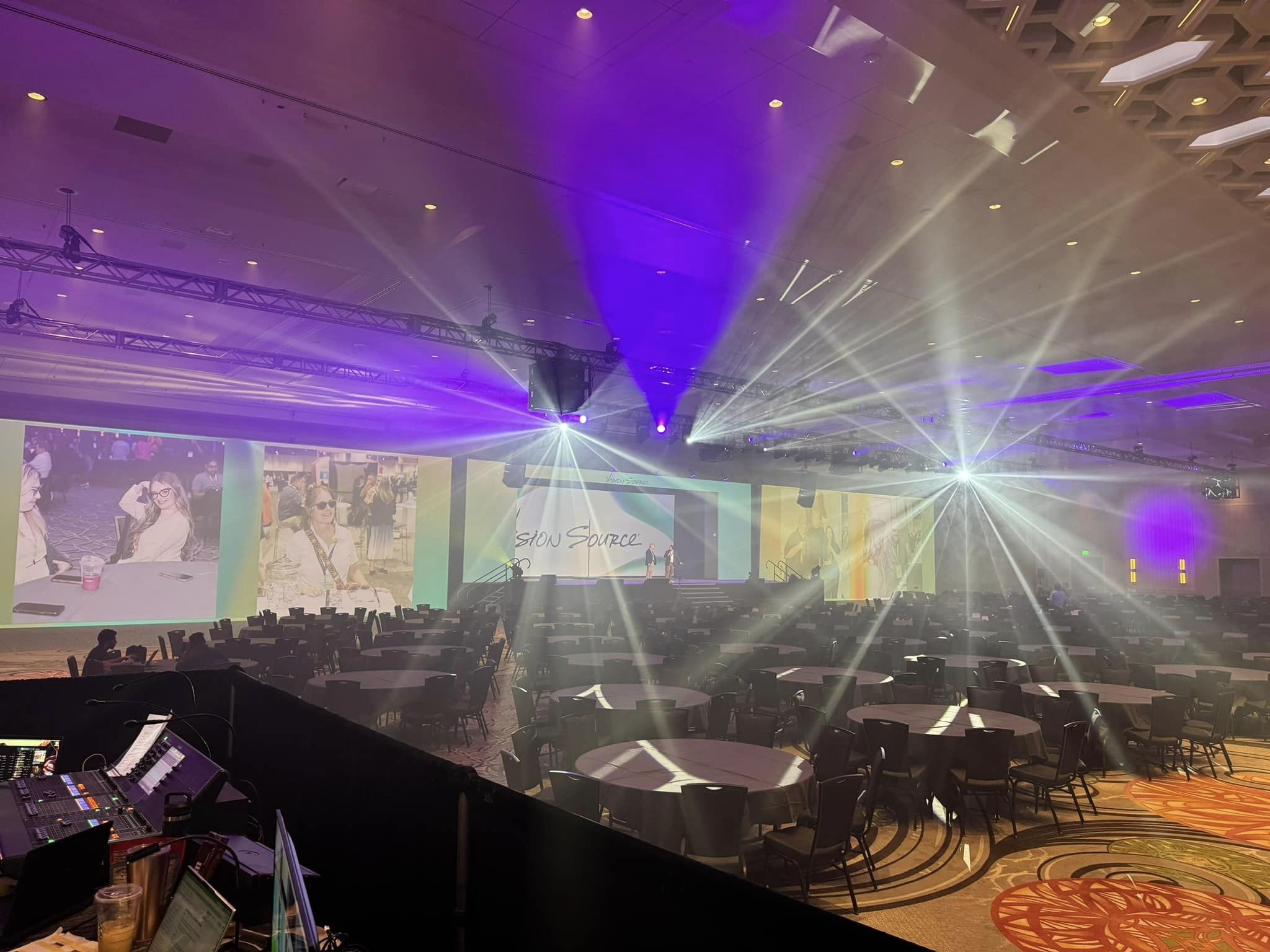 Lighting and haze effects from the main Osceola Ballroom at the Gaylord Palms Hotel & Convention Center in the greater-Orlando / Kissimmee area. Our set also included projection, LED and a custom built proscenium