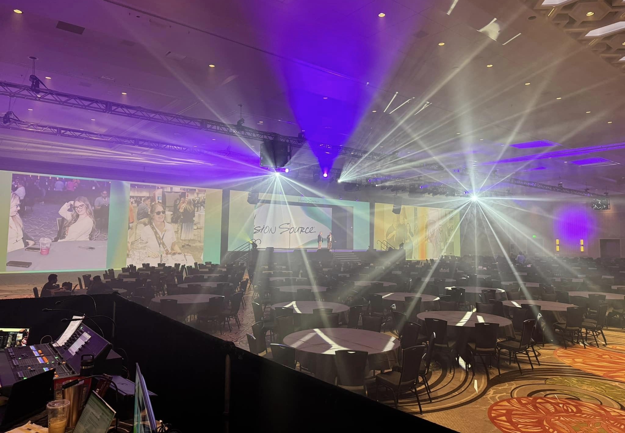 Lighting and haze effects from the main Osceola Ballroom at the Gaylord Palms Hotel & Convention Center in the greater-Orlando / Kissimmee area. Our set also included projection, LED and a custom built proscenium