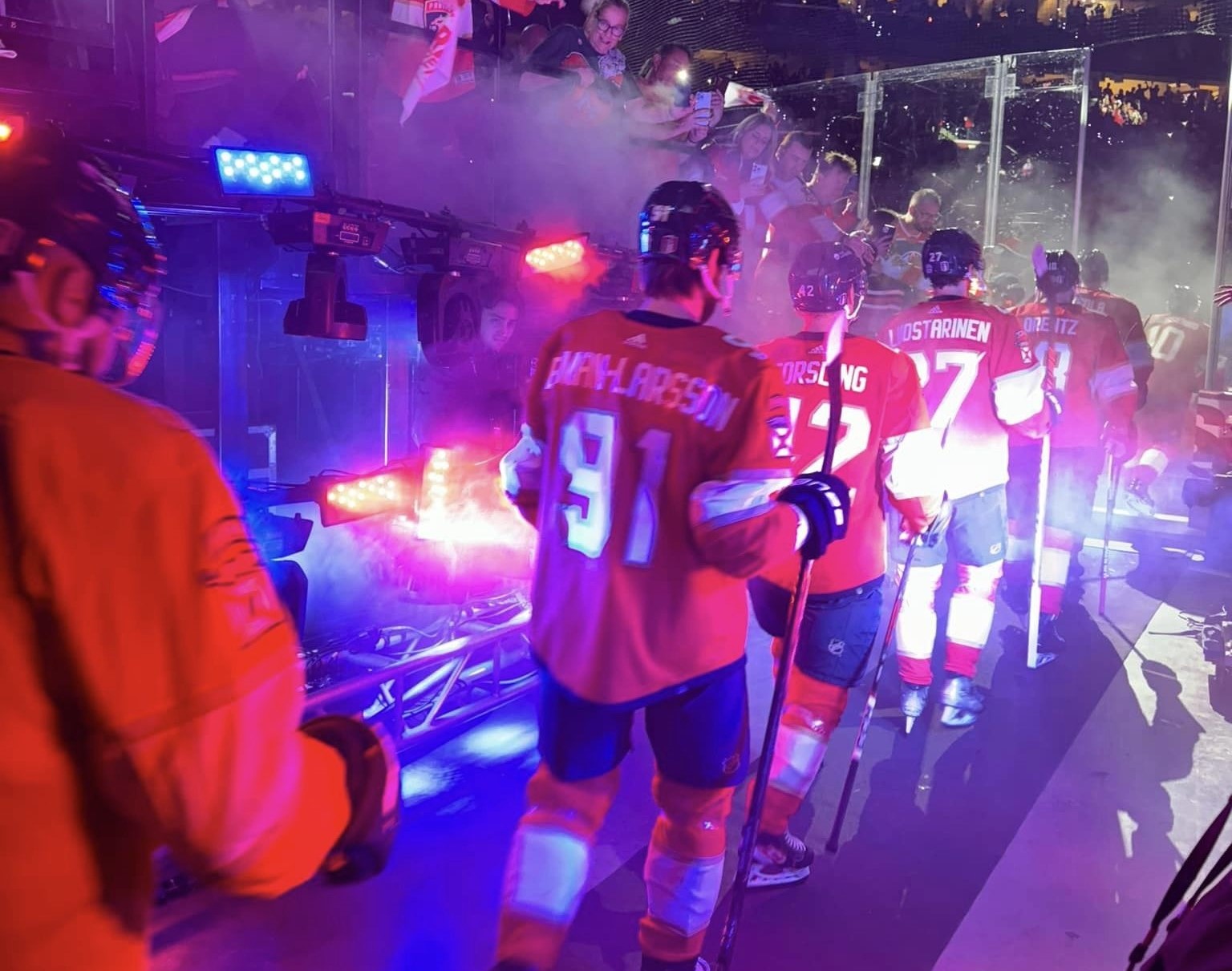 Lighting and haze enhancements in the Florida Panthers players tunnel during the 2024 Stanley Cup playoffs. We provided additional lighting for the team for all four rounds of the postseason, including the historic run to their first Stanley Cup Championship in franchise history!