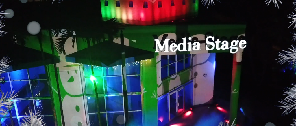 Building with Christmas video mapping with Media Stage Logo